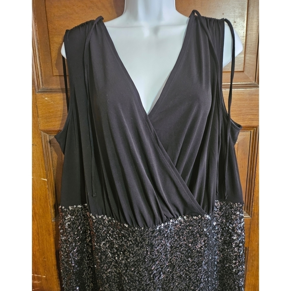Black Top with Silver Sequin Pencil Dress - Picture 6 of 11